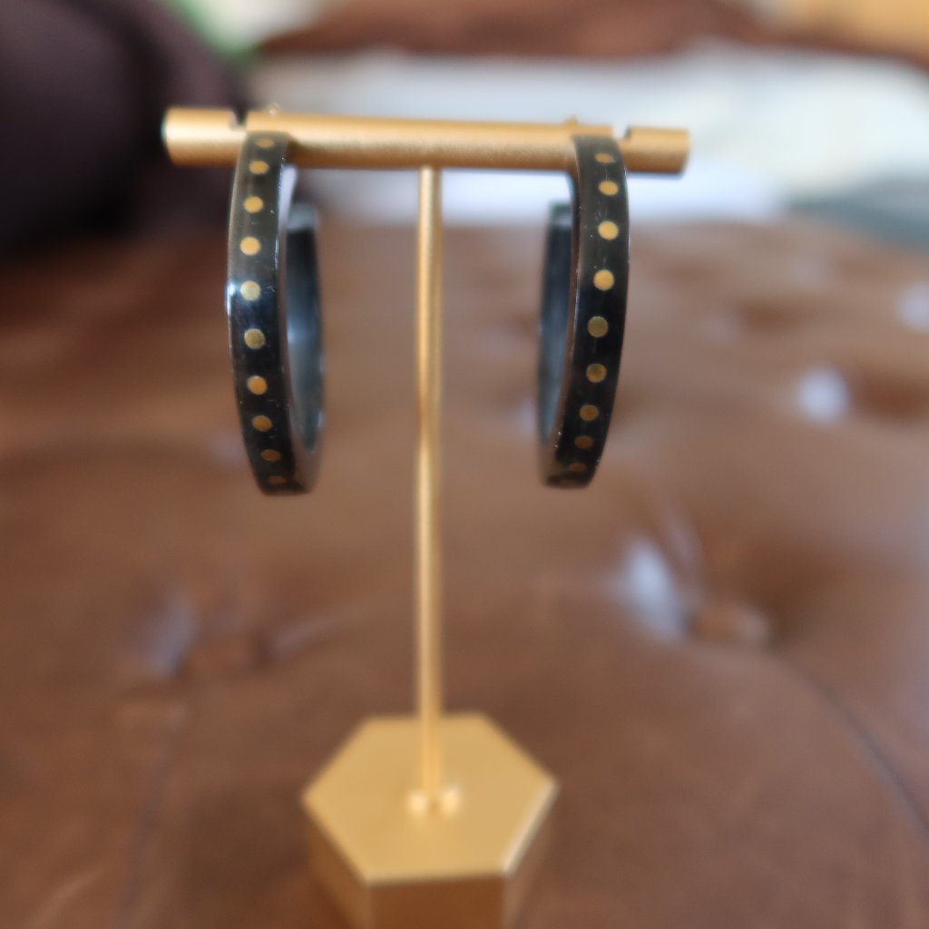 Soko Vega Hoops Earrings In Black Horn With Gold Brass Studs 1 3/4